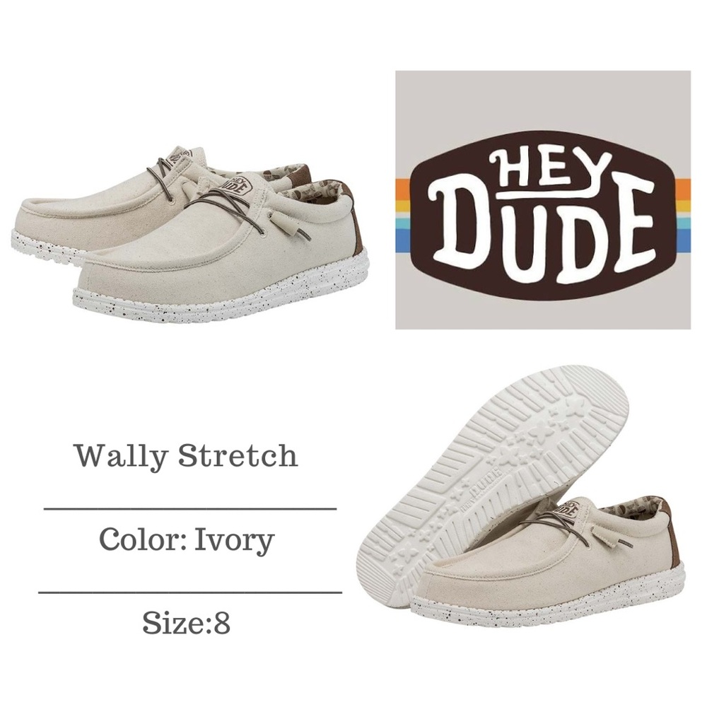 Hey Dude Ivory Tan Wally Stretch Shoes Size 8 Men’s